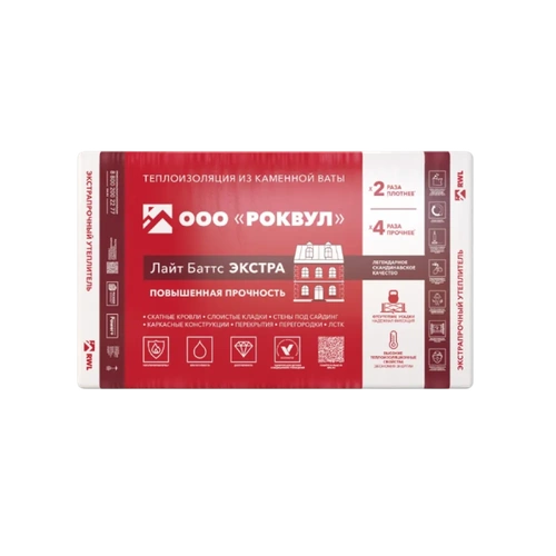 Утеплитель ROCKWOOL Роквул Лайт Баттс Экстра  (40-50кг/м3) 1000х600, 100 мм 4пл/2,4м2 0,24м3
